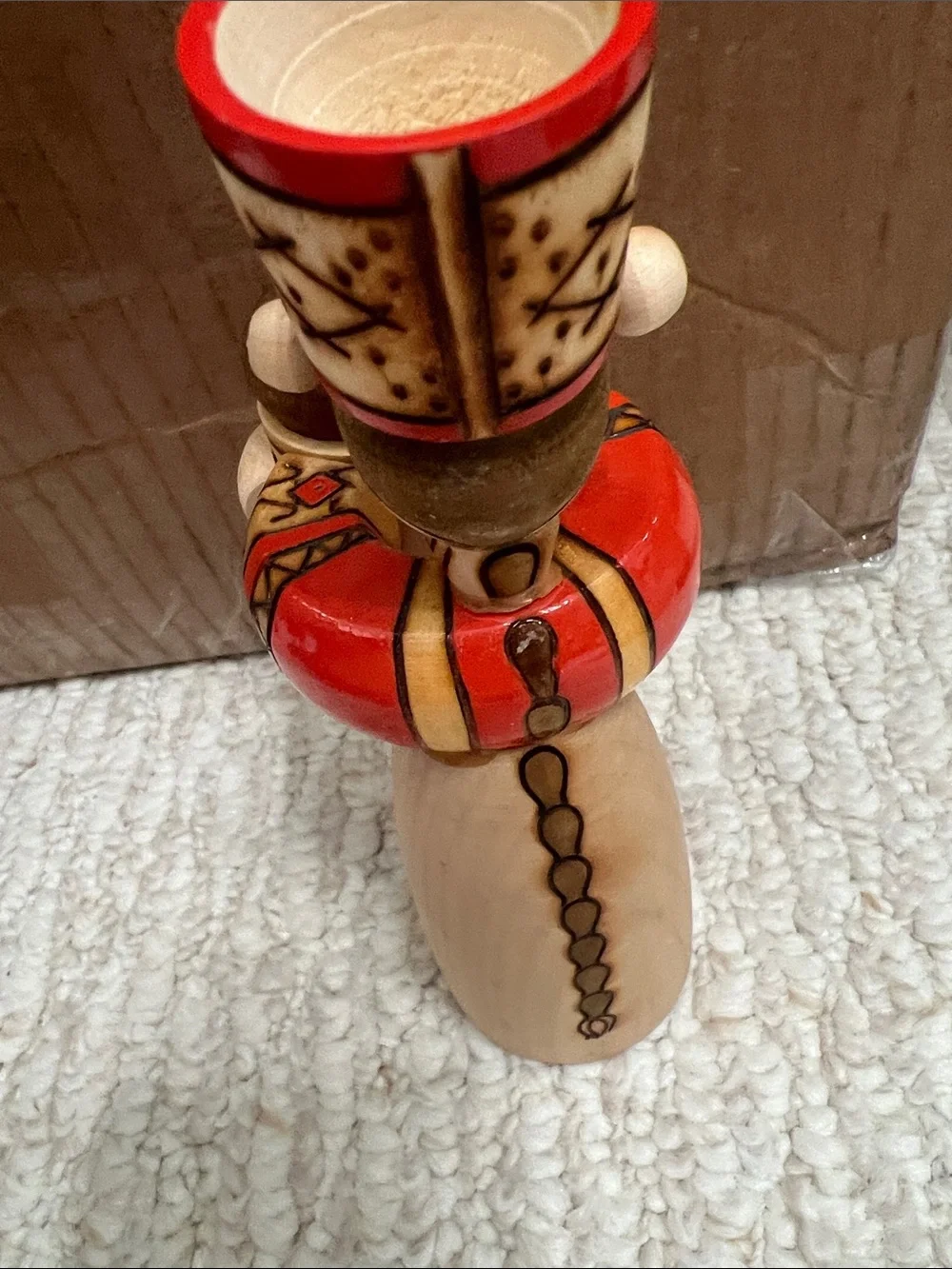 Handcrafted vintage Russian Baker Wooden Decorative Figurine - Red and Natural